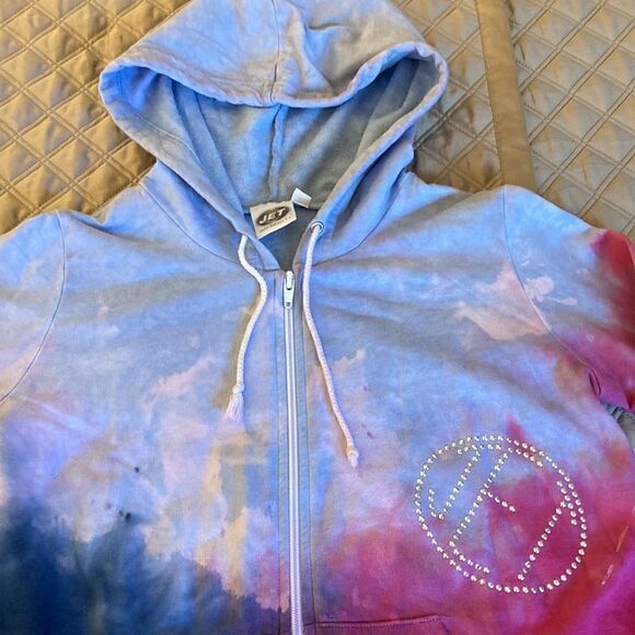 Jet Tie Dye Cotton Hoodie with Crystal Detail. Girls Size Large. - Picture 2 of 6